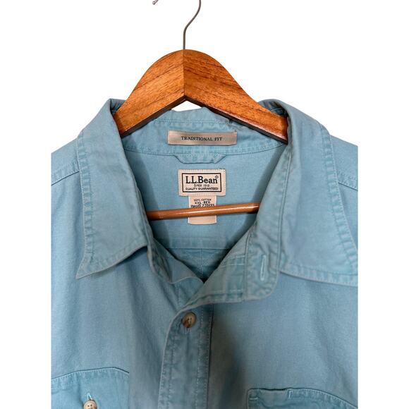 L.L.Bean Sunwashed Canvas Long-Sleeved Men's Shirt in Teal Green Size XXL - Picture 3 of 7